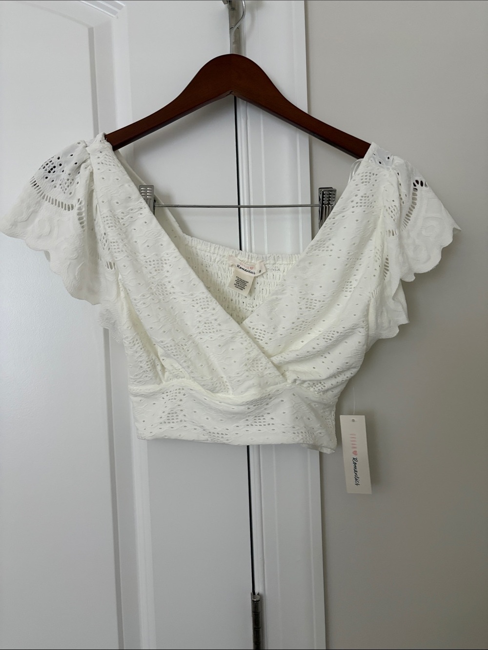 URBAN Romantics White Eyelet Wrap Crop Top